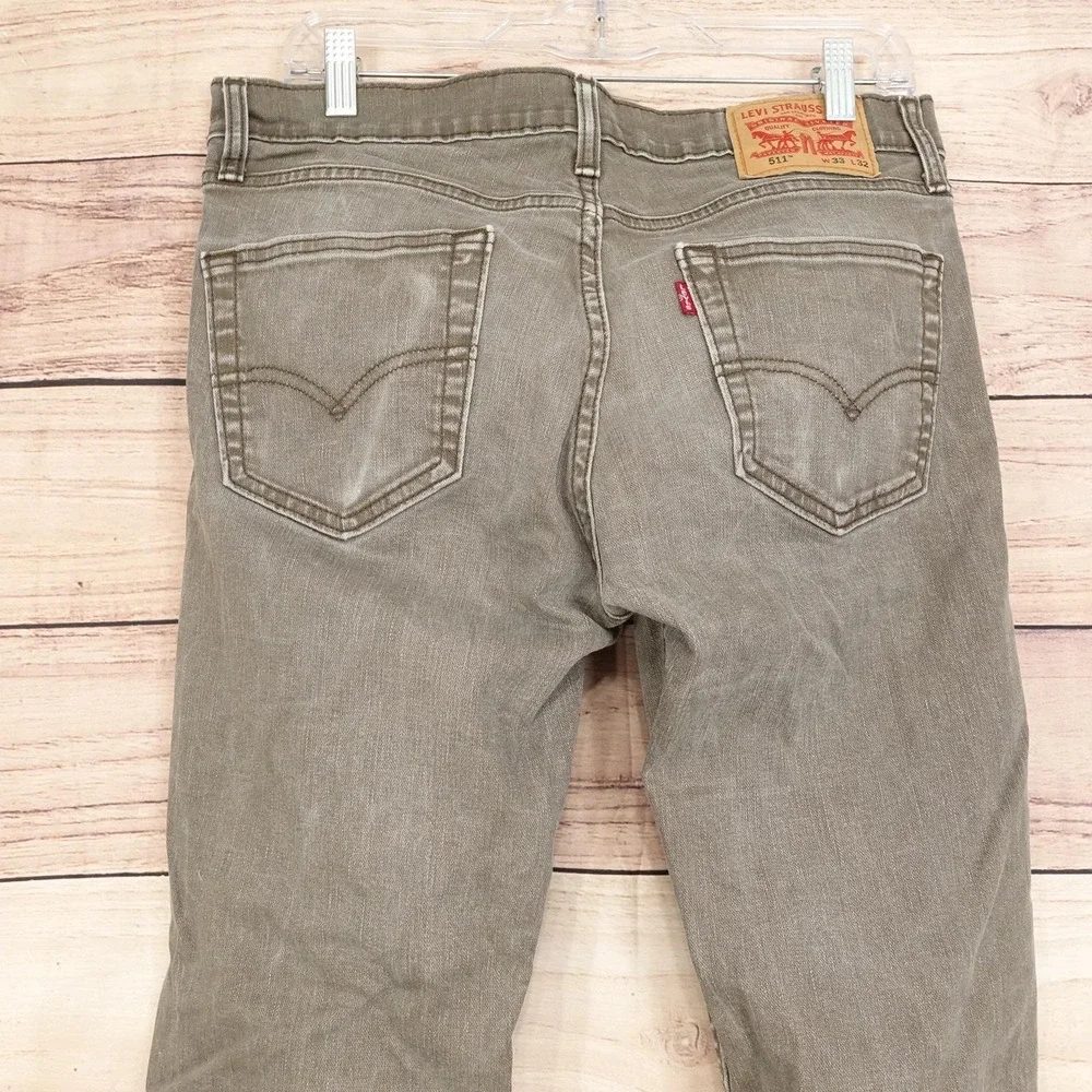 Levis 511 Jeans Mens 33x32 (32x30) Green Medium Wash Slim Tapered Stretch Denim